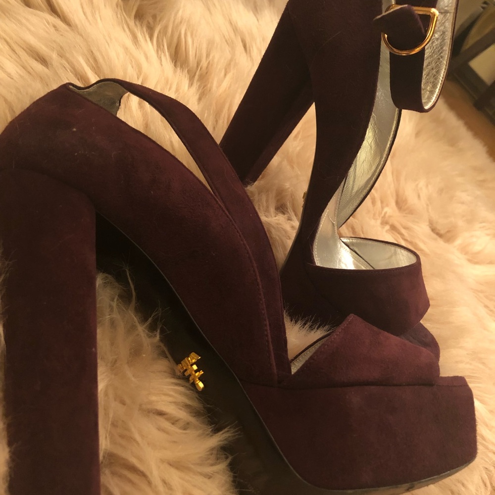 PRADA plum suede heels size 8.5